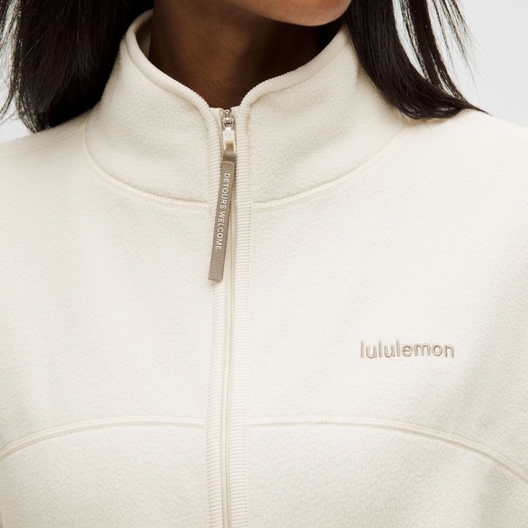 Lululemon NWT Tumbled Fleece Full-Zip Jacket. Color Light Ivory/Warm Ash Grey - Picture 3 of 10